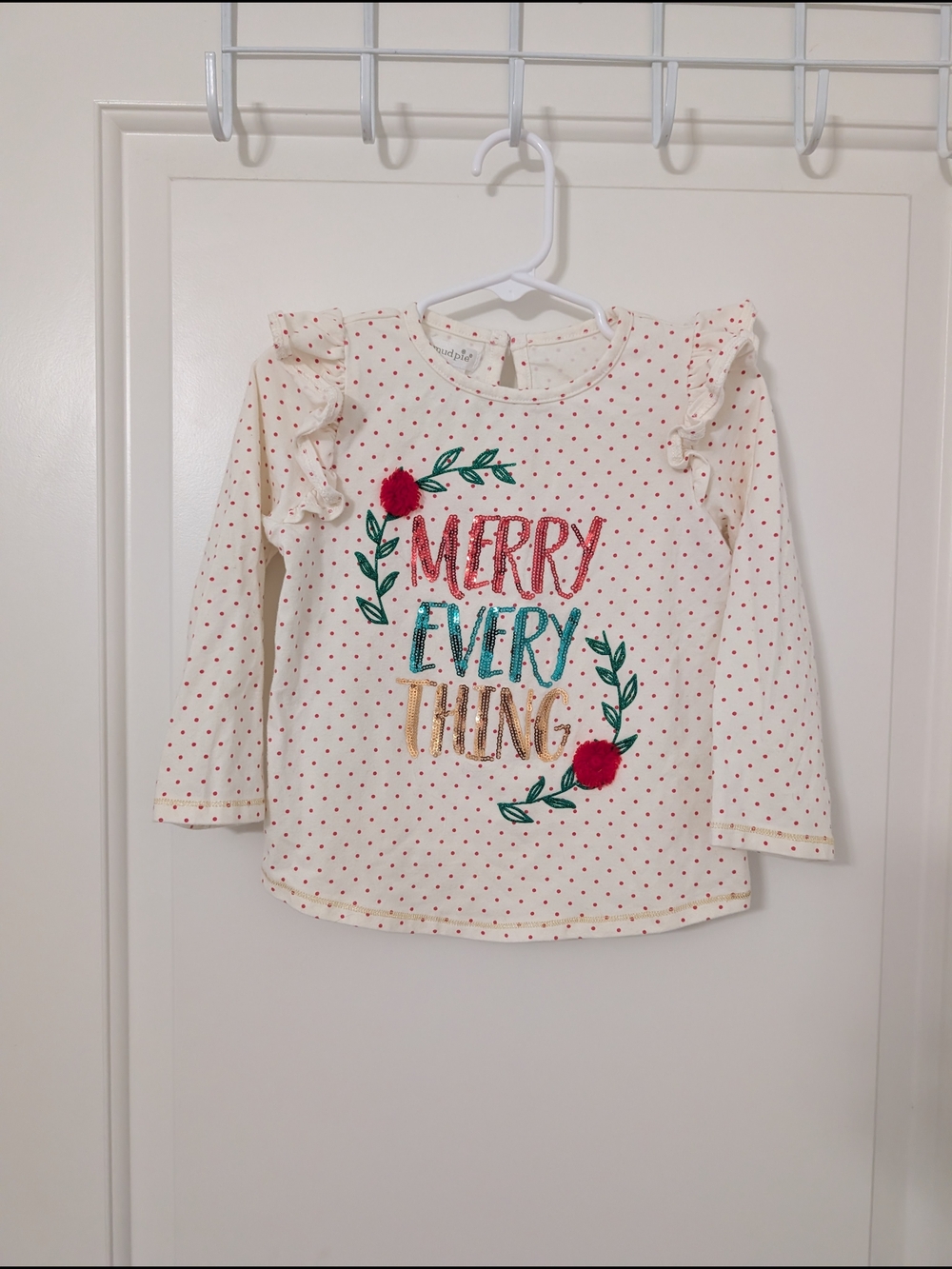 Mud Pie Merry Everything Christmas Top Girls 2T 3T Pom Pom Holiday